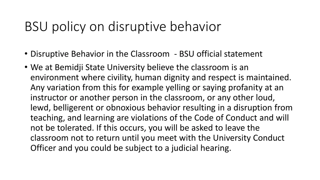 bsu policy on disruptive behavior