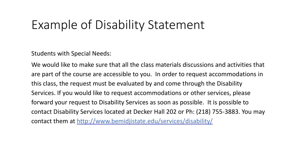 example of disability statement
