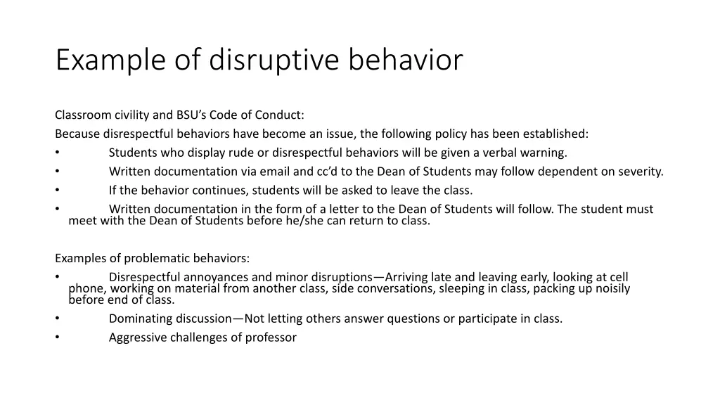 example of disruptive behavior