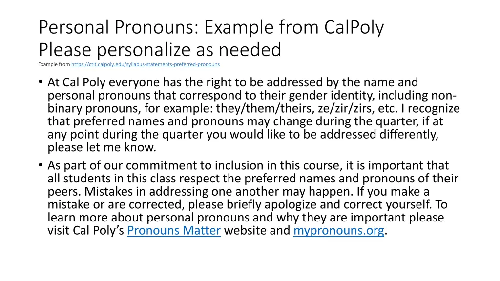 personal pronouns example from calpoly please