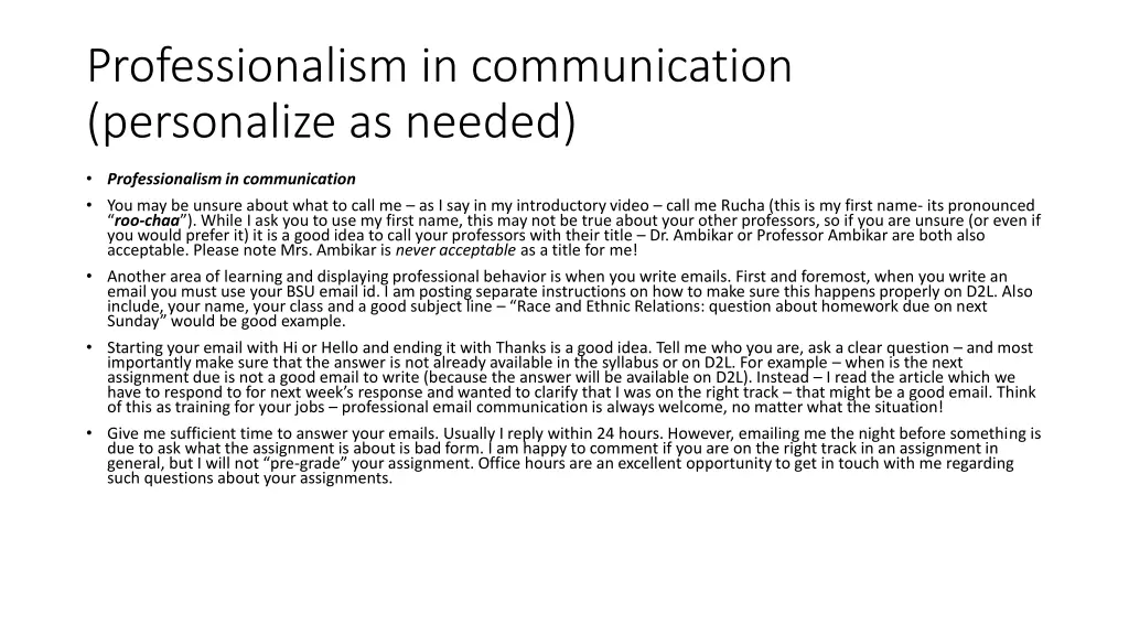 professionalism in communication personalize