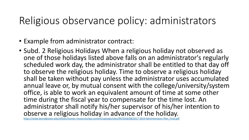 religious observance policy administrators