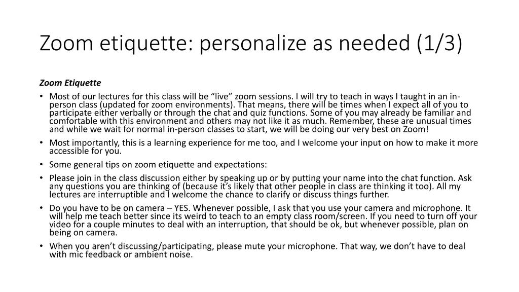zoom etiquette personalize as needed 1 3