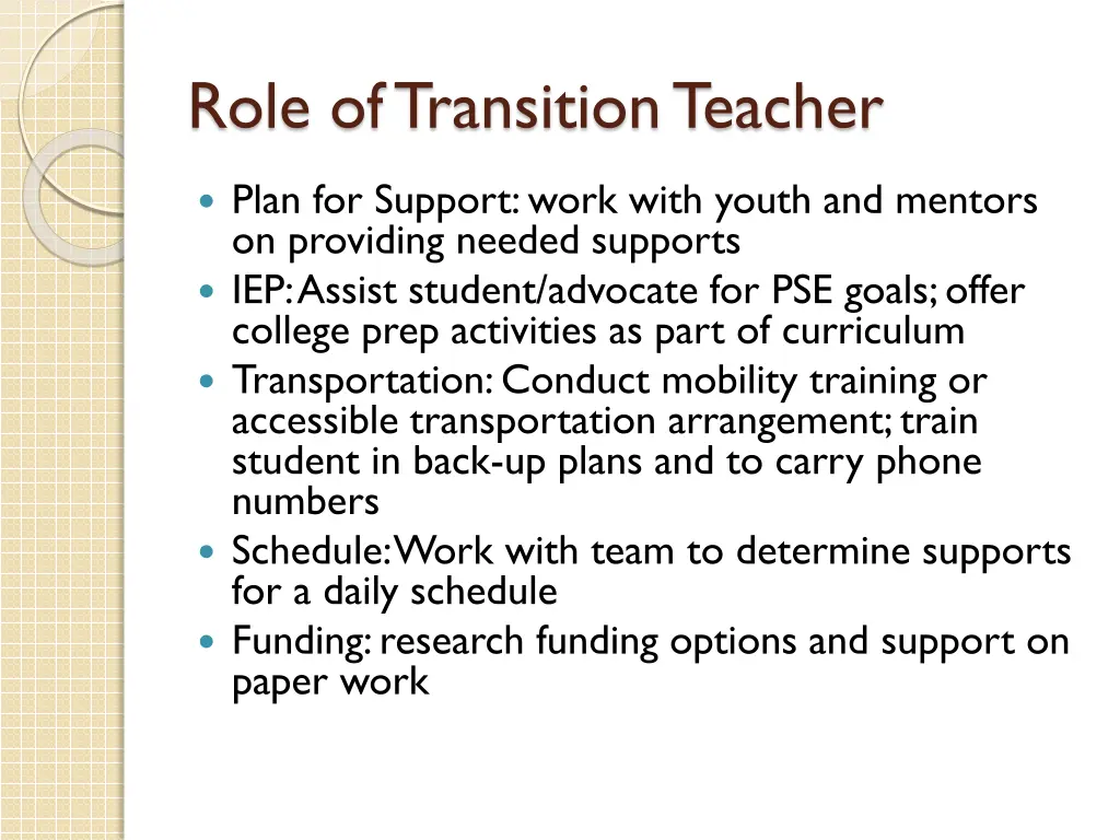 role of transition teacher 1