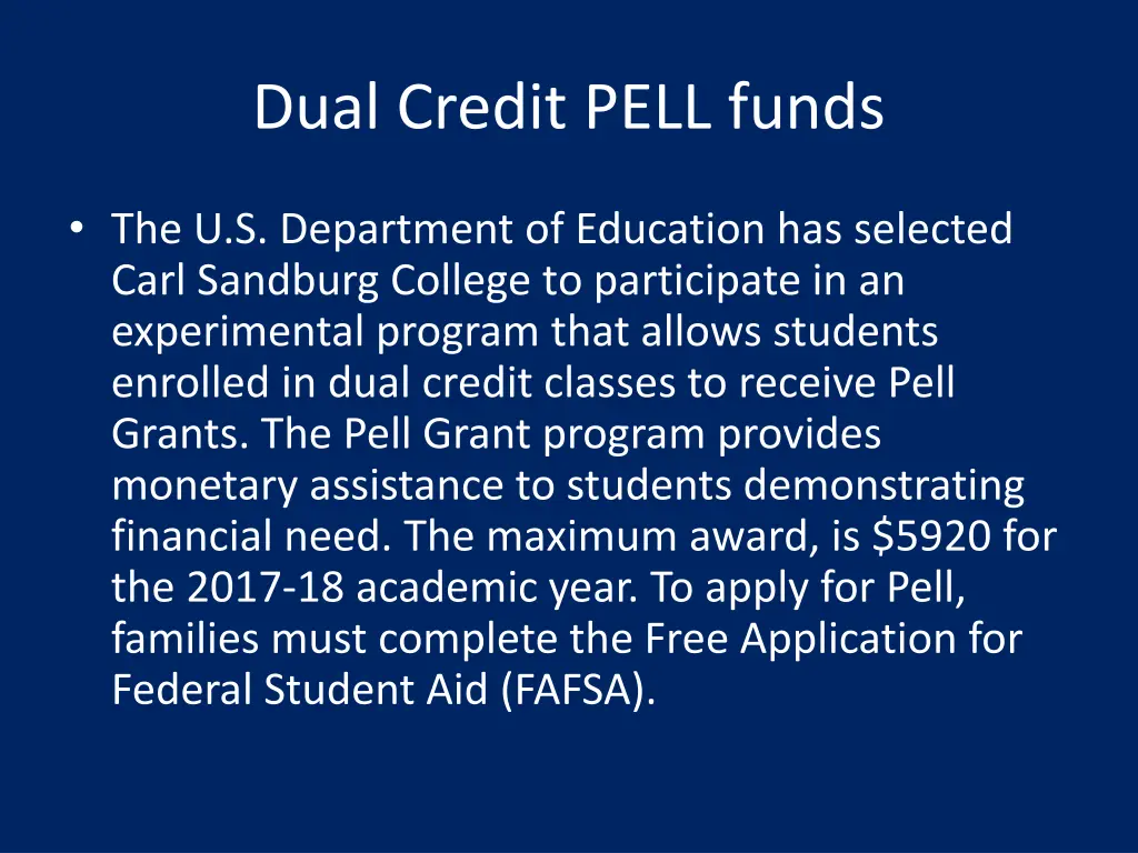 dual credit pell funds
