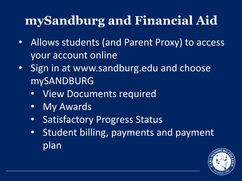 mysandburg and financial aid
