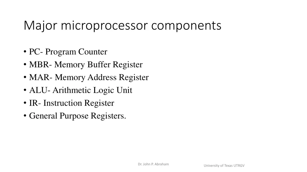 major microprocessor components