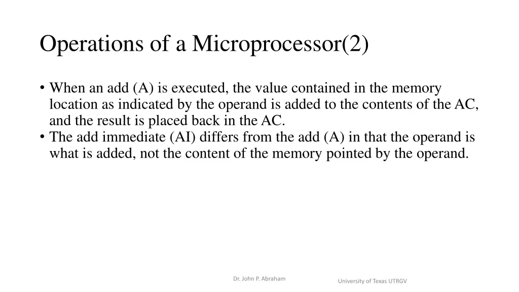 operations of a microprocessor 2