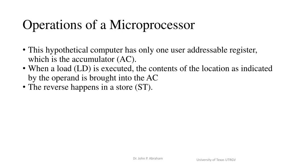 operations of a microprocessor