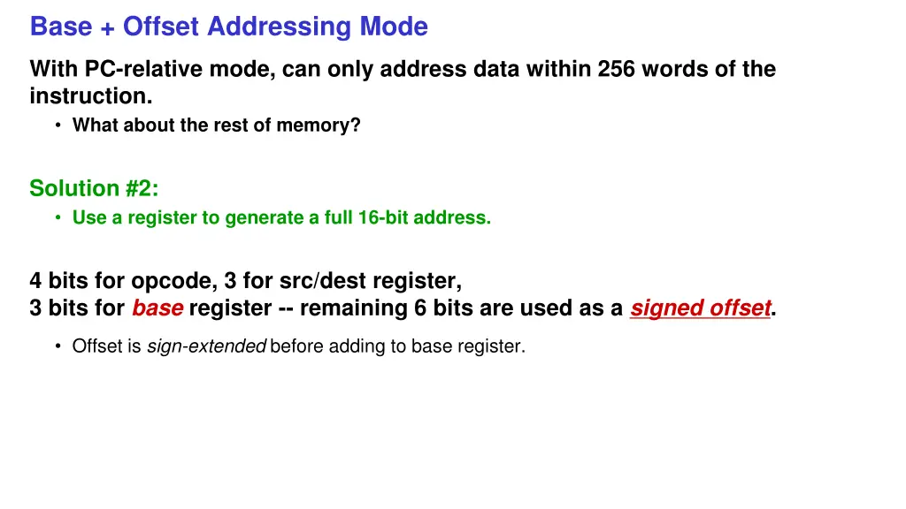 base offset addressing mode