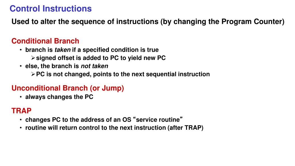 control instructions used to alter the sequence