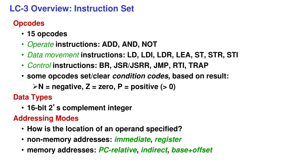 lc 3 overview instruction set