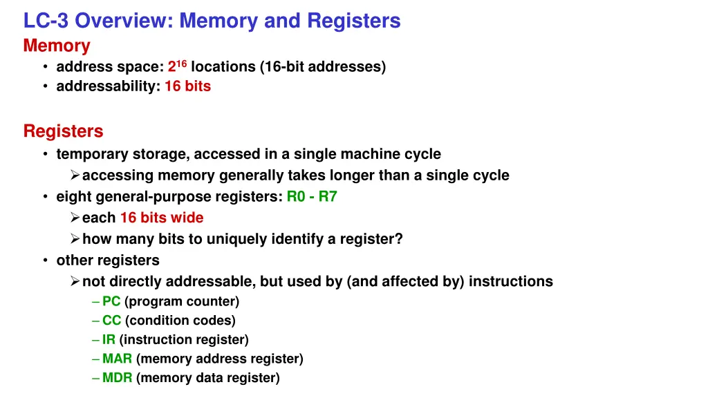 lc 3 overview memory and registers memory address