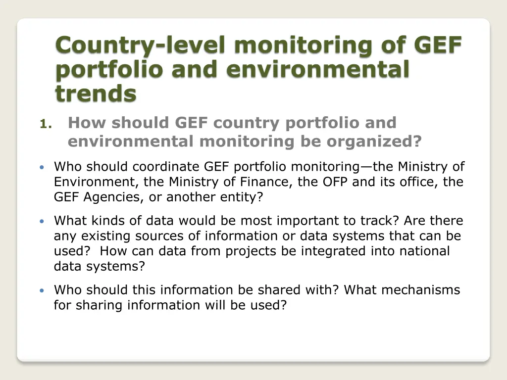 country level monitoring of gef portfolio