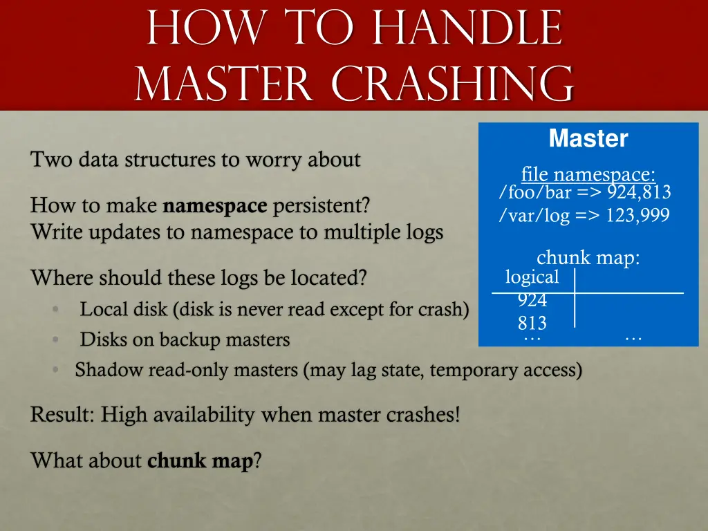how to handle master crashing