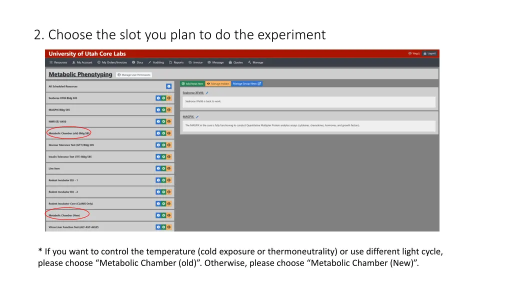 2 choose the slot you plan to do the experiment