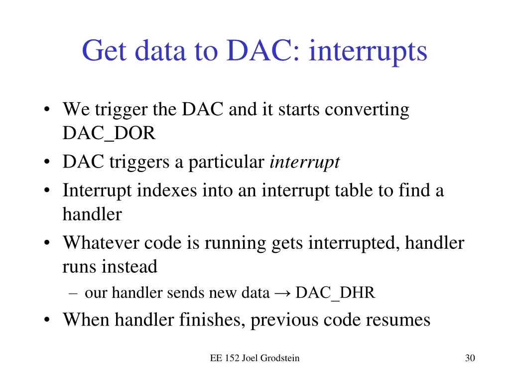 get data to dac interrupts