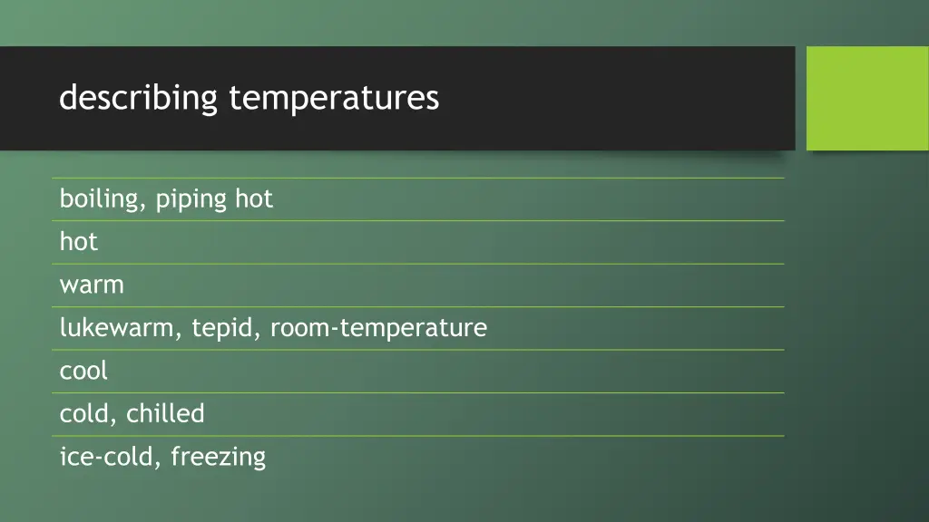 describing temperatures