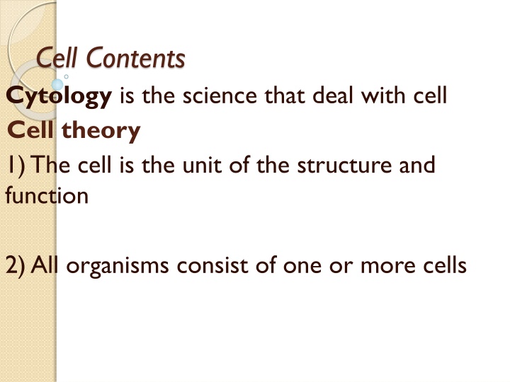 cell contents cytology is the science that deal