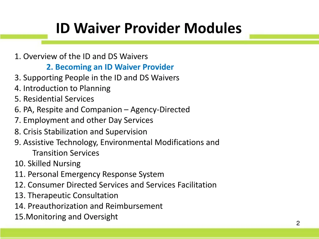 id waiver provider modules