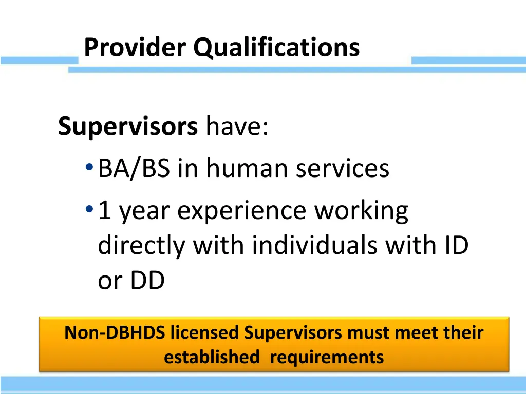 provider qualifications