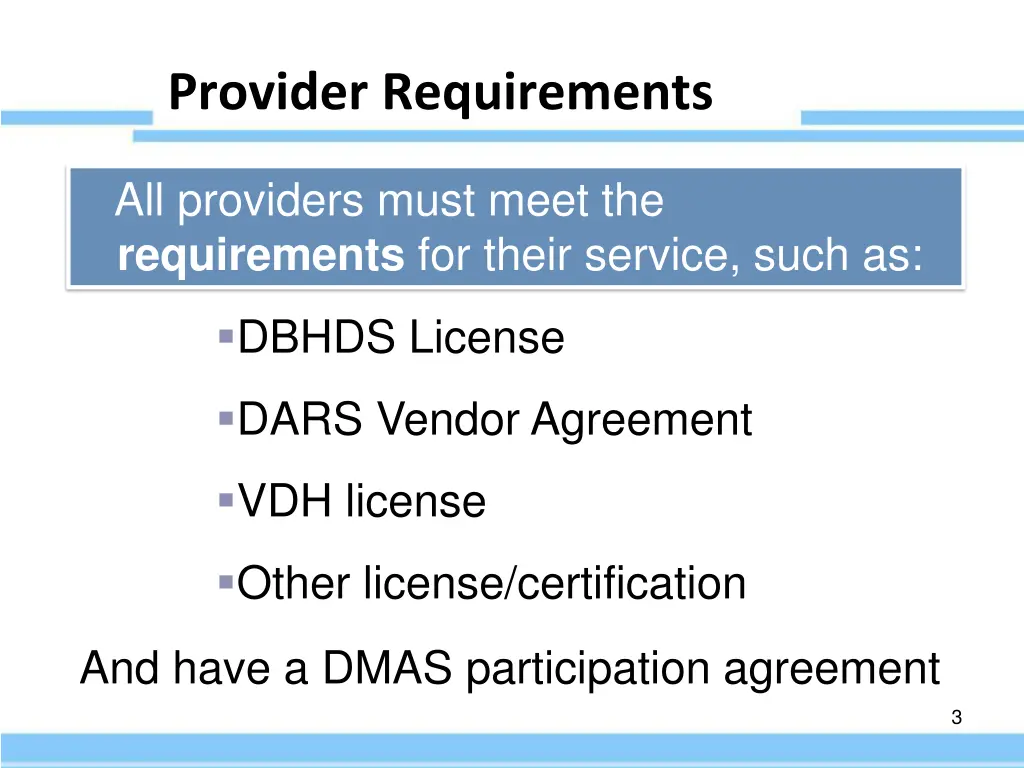 provider requirements