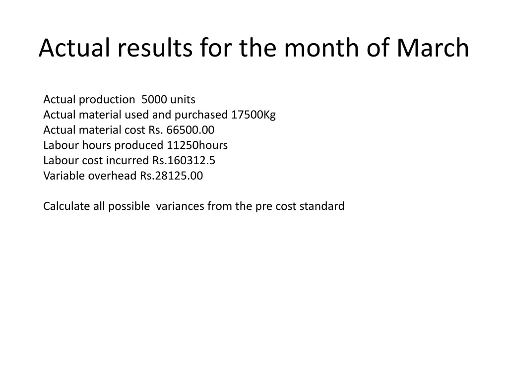 actual results for the month of march