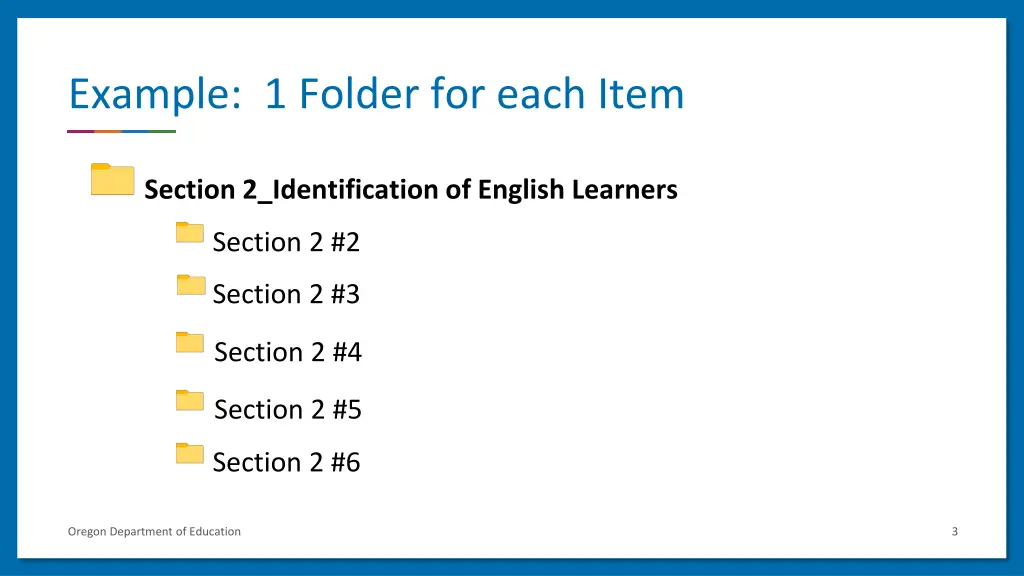 example 1 folder for each item
