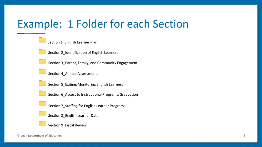 example 1 folder for each section