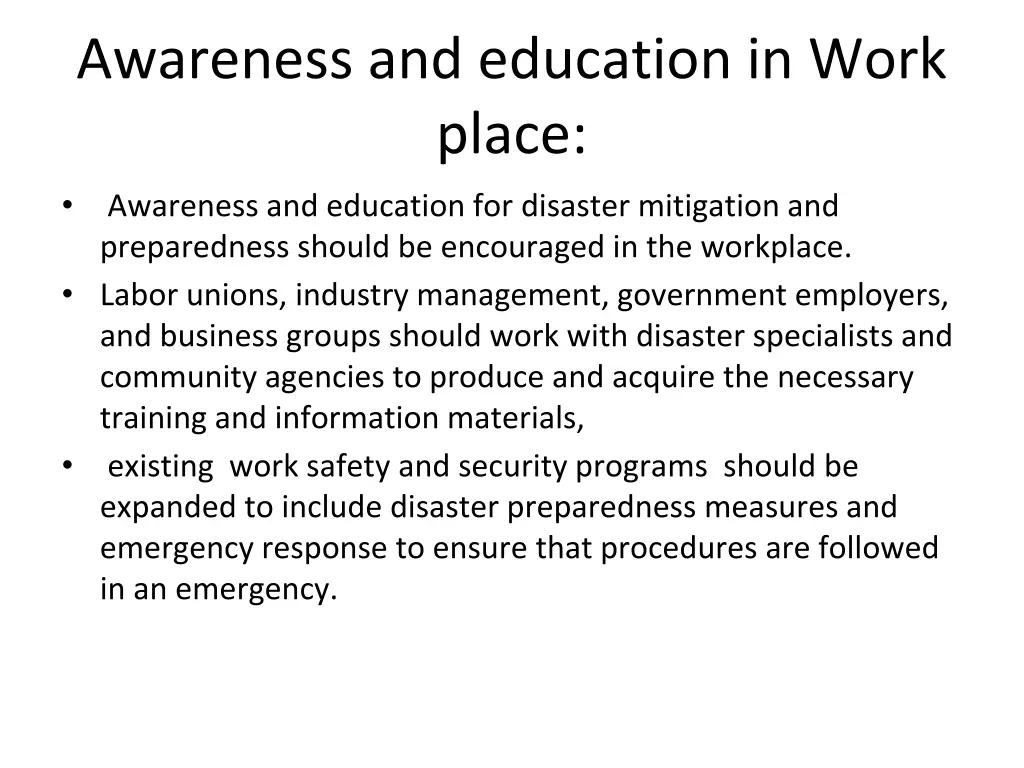 awareness and education in work place