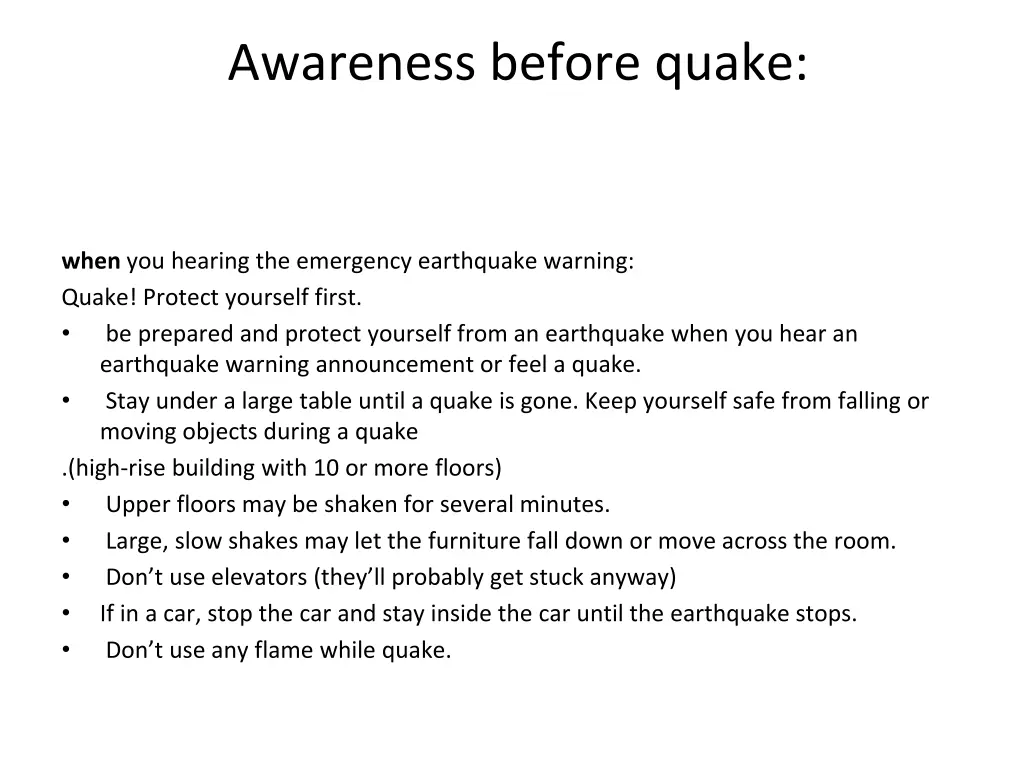 awareness before quake