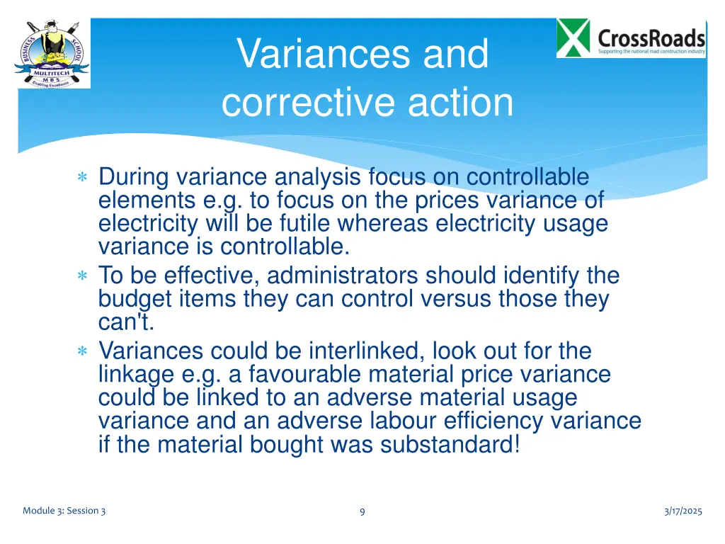 variances and corrective action