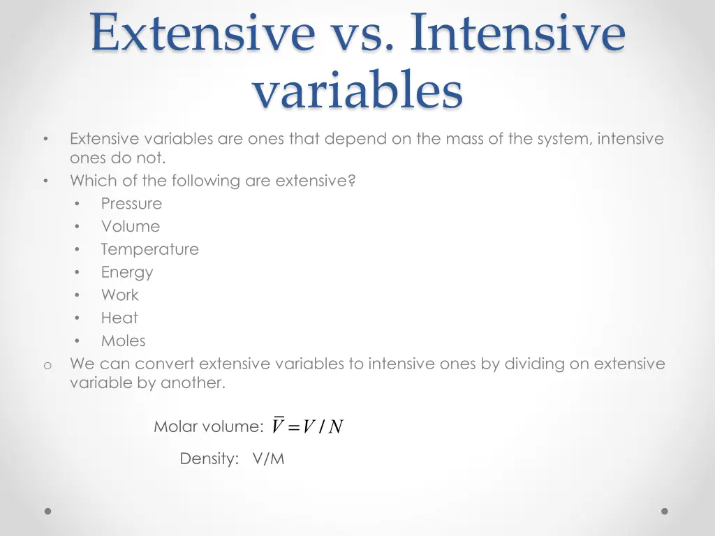 extensive vs intensive variables extensive