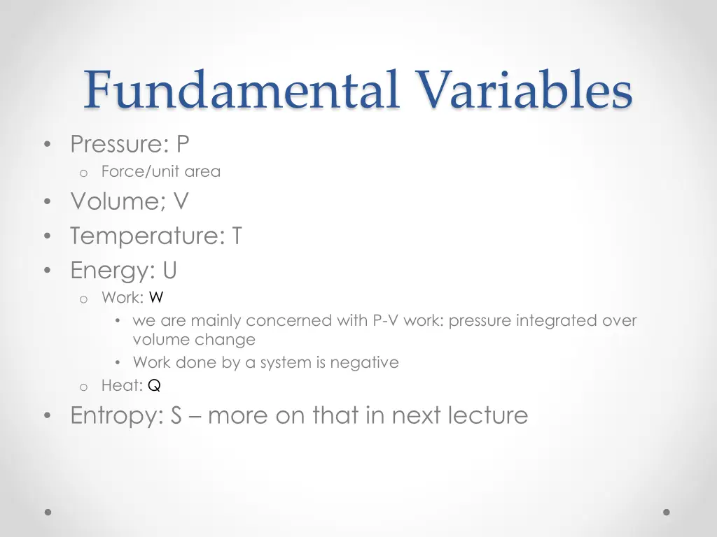 fundamental variables pressure p o force unit