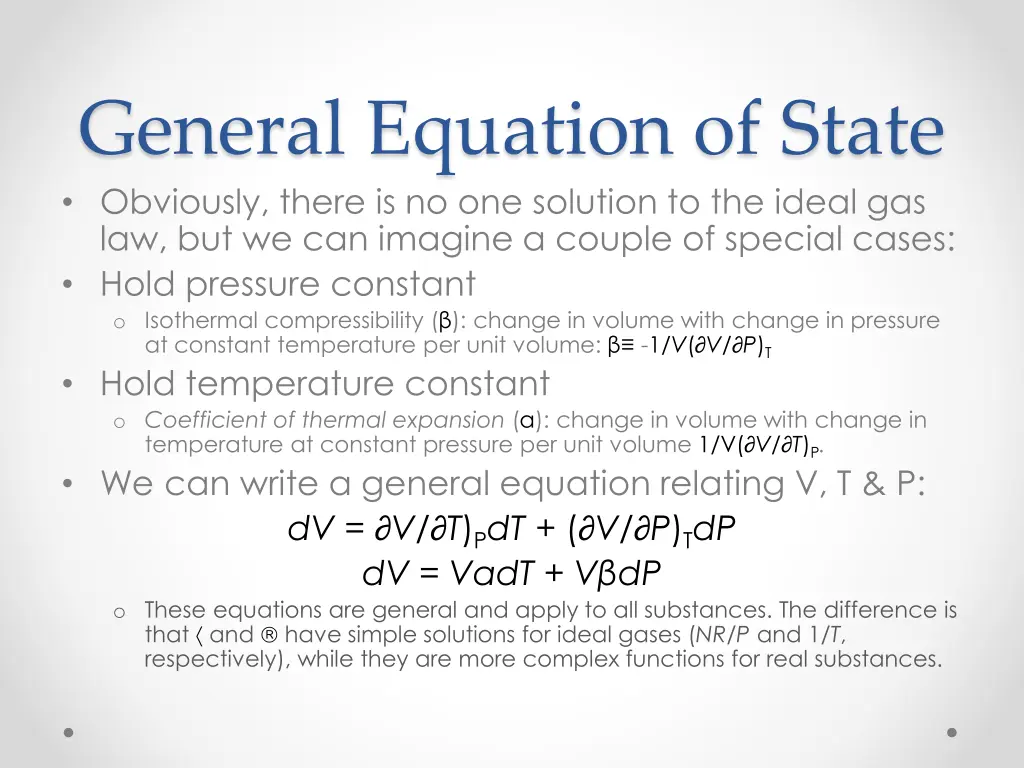 general equation of state obviously there