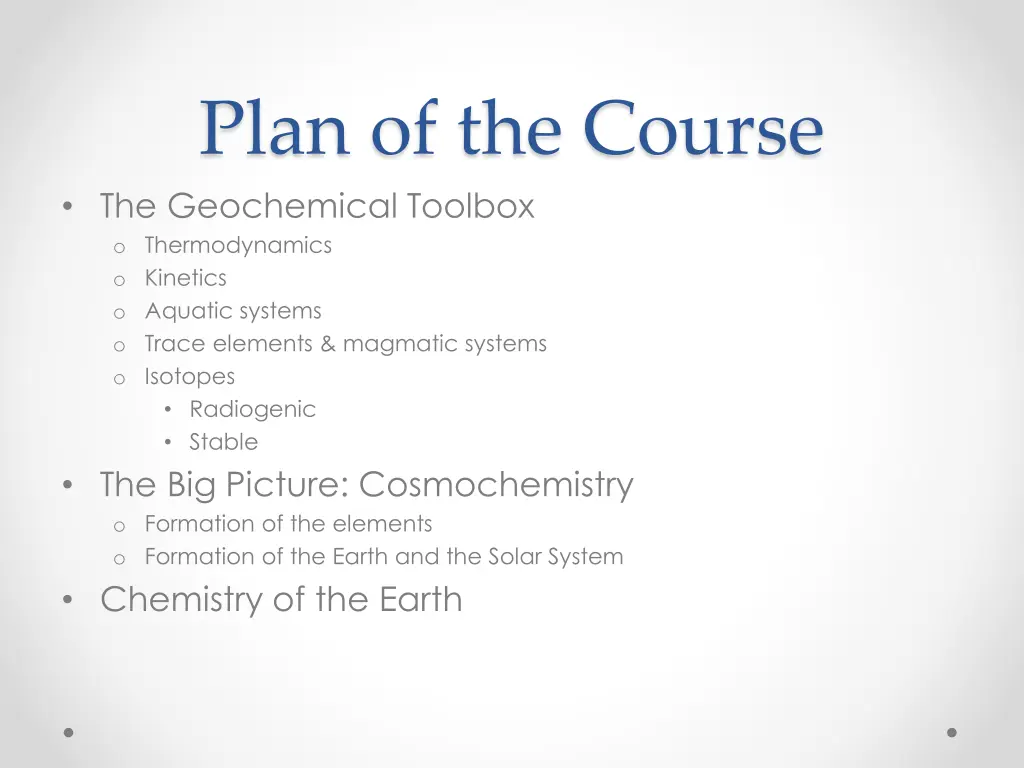 plan of the course the geochemical toolbox
