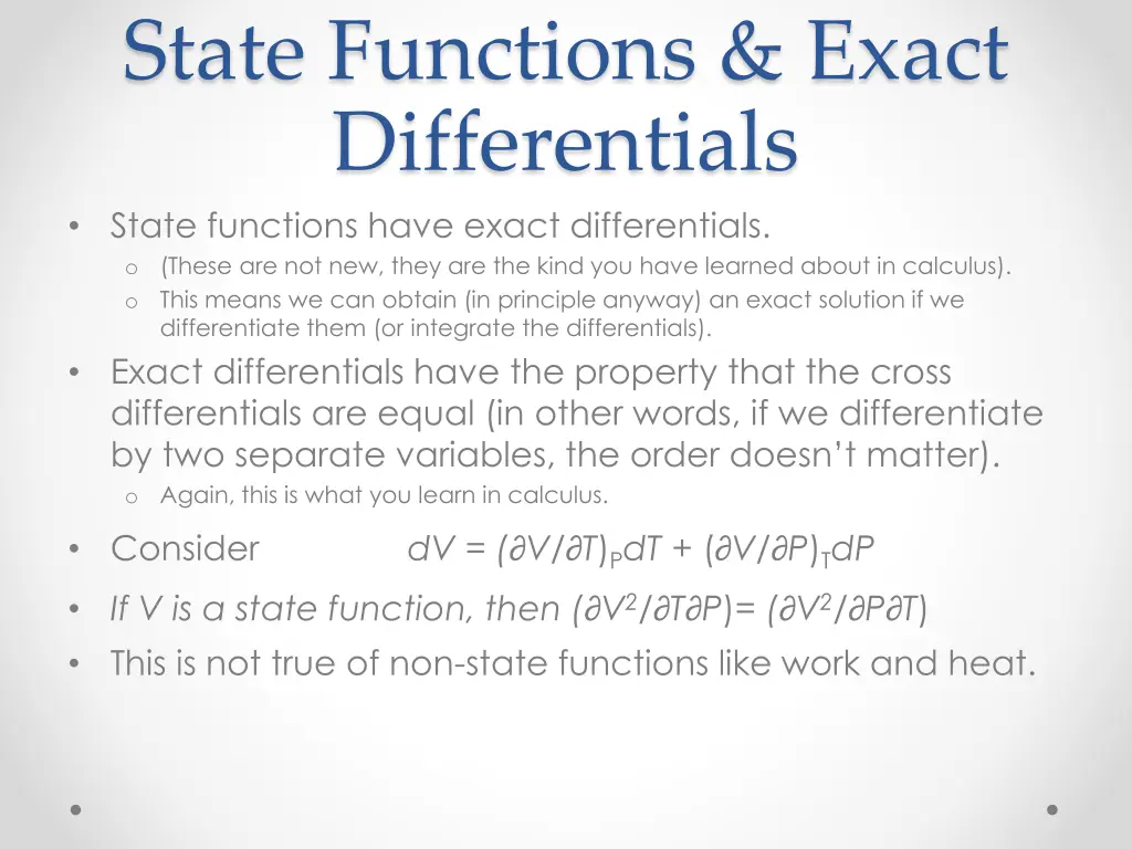 state functions exact differentials state