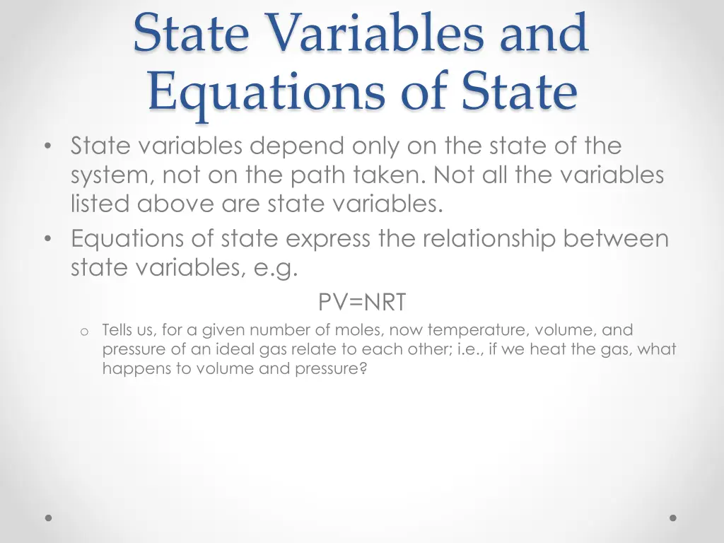 state variables and equations of state state