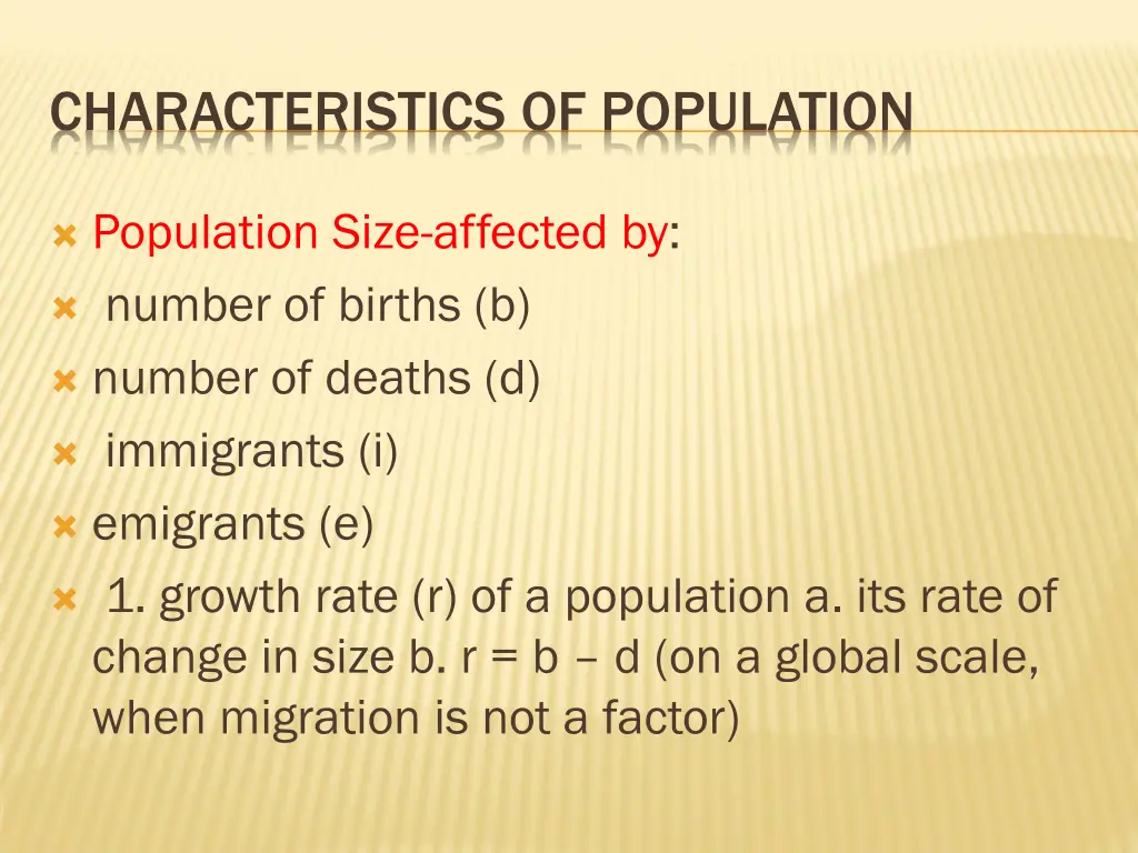 characteristics of population 1