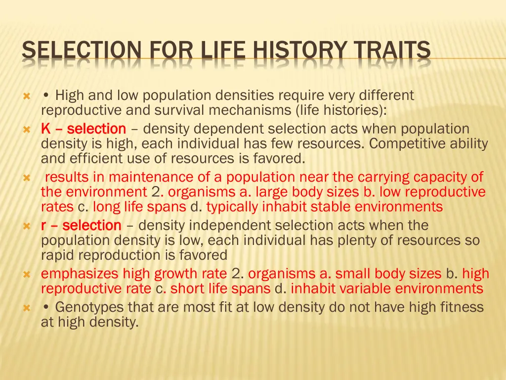 selection for life history traits