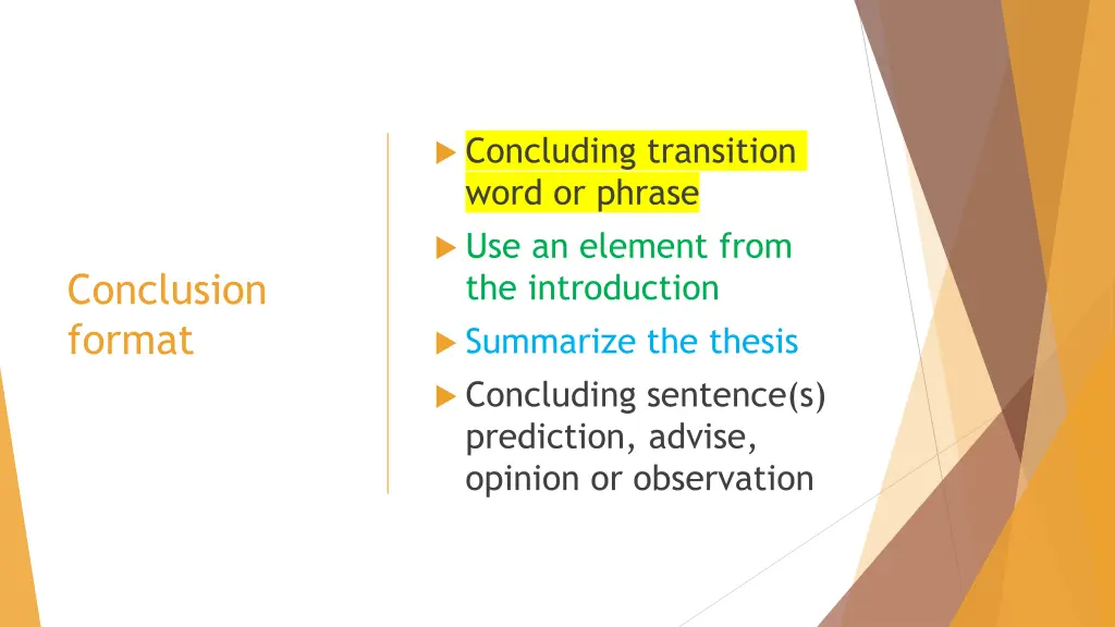 concluding transition word or phrase