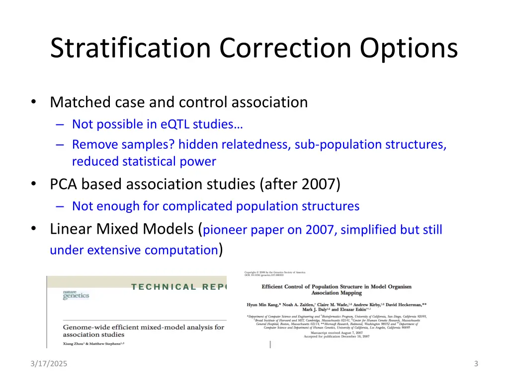 stratification correction options