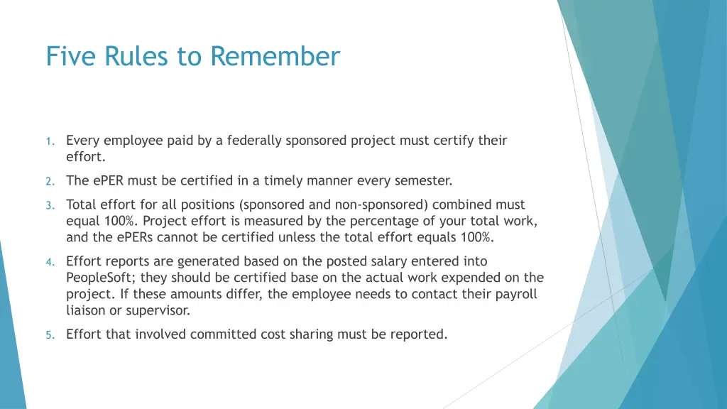 five rules to remember