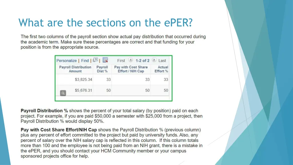 what are the sections on the eper 1