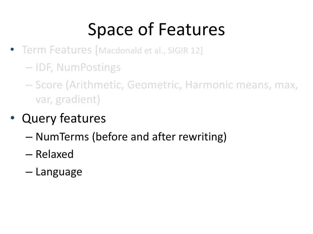 space of features 1