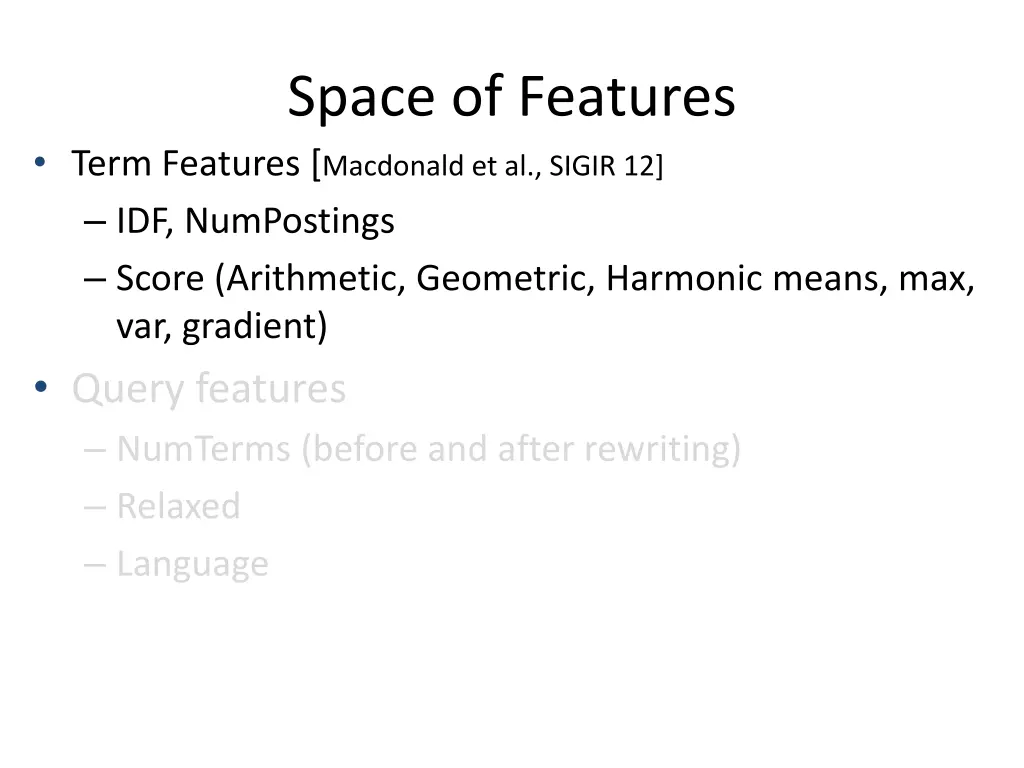 space of features