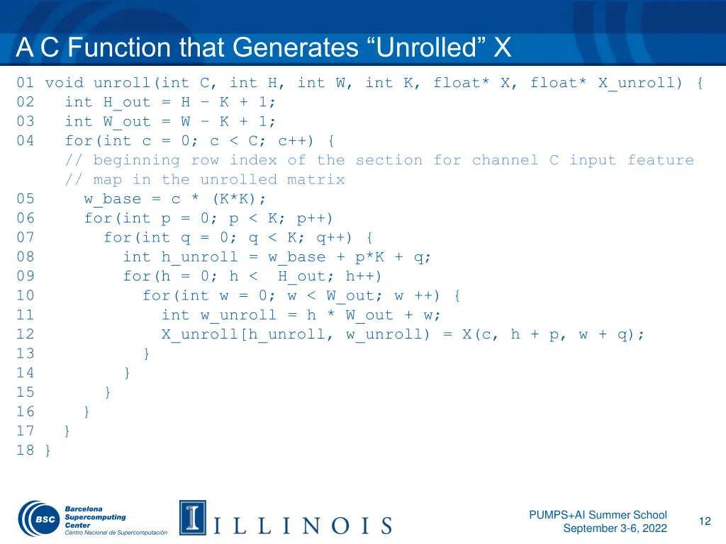 a c function that generates unrolled x