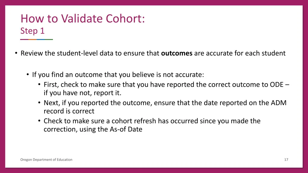 how to validate cohort step 1