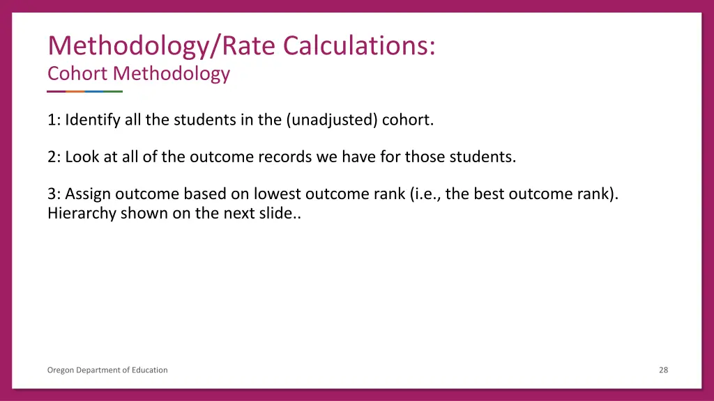 methodology rate calculations cohort methodology