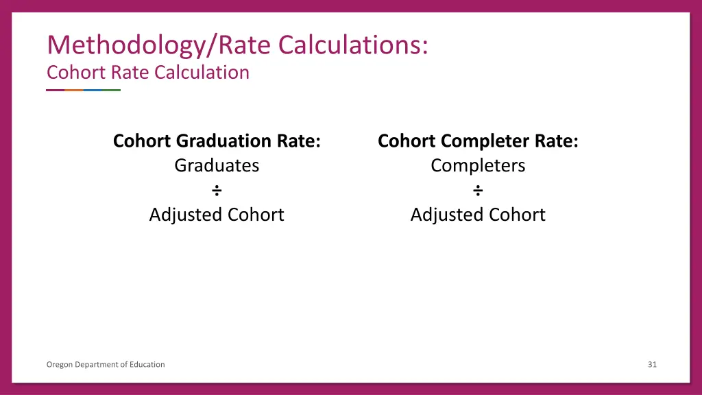 methodology rate calculations cohort rate